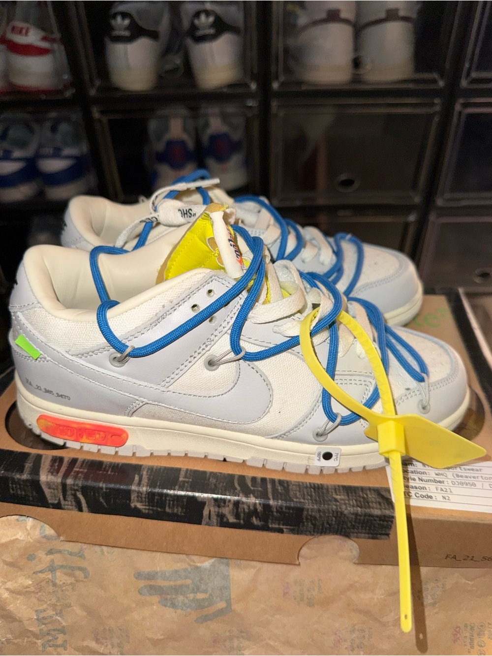 Off-White White Sneakers with Blue Rope Laces & Yellow Zip Tie Lot 10